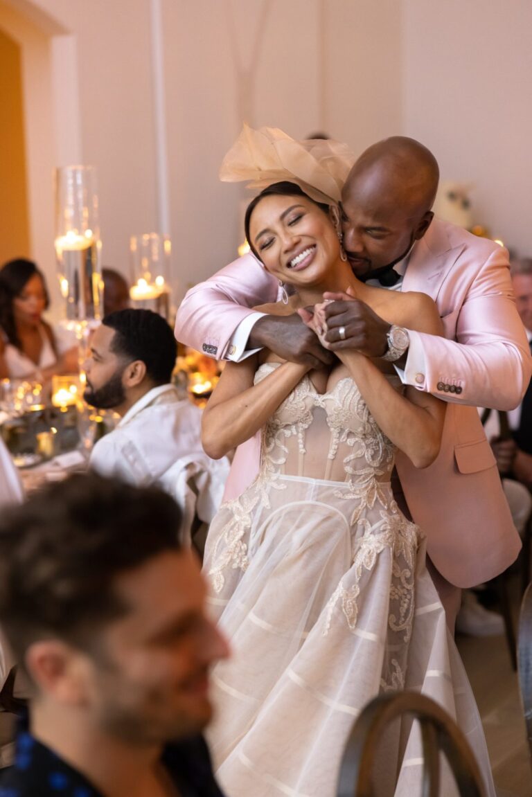 Fashion Bomb Wedding: Jeannie Mai in Galia Lahav and Jeezy in Custom Pink Teofilo Flor Suit Tie the Knot With Home Ceremony in Atlanta