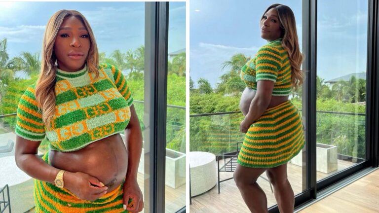 Serena Williams Flaunted Her Baby Bump in a Green and Orange Striped Gucci Ensemble