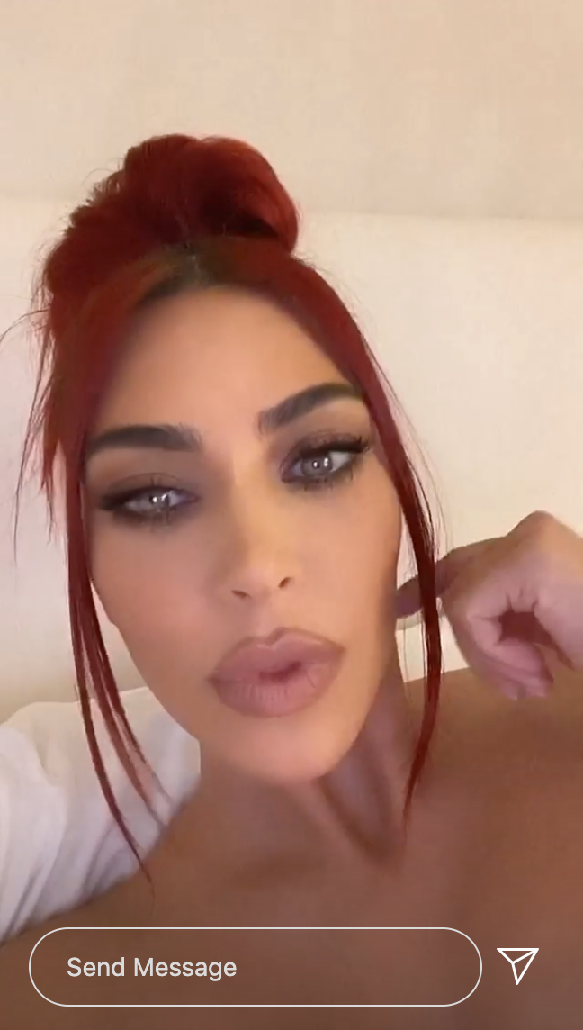 celebrity hair 2020: Kim Kardashian West with red hair
